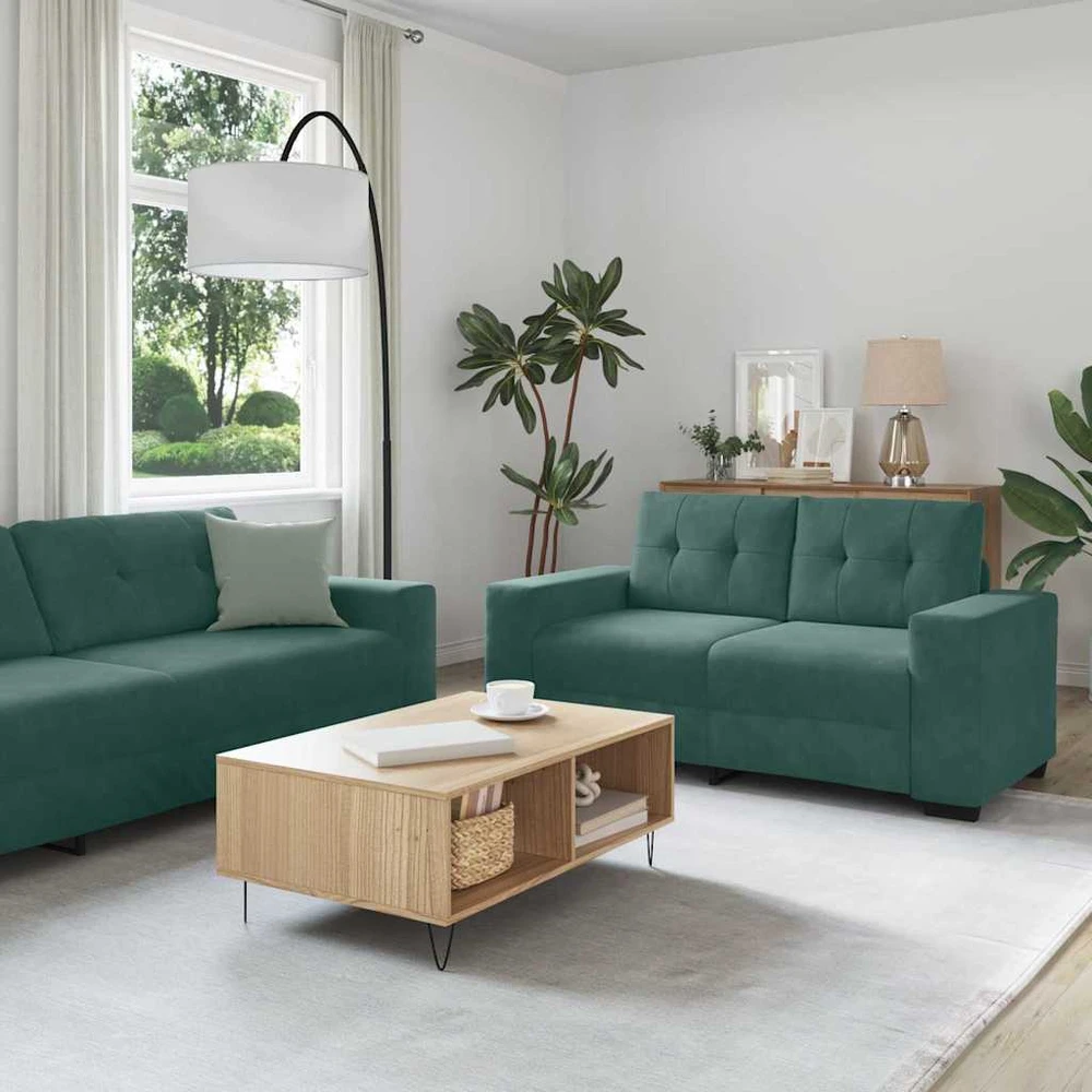 Sofa Sofos komplektas 3 vnt. Tamsiai žalia Aksomas