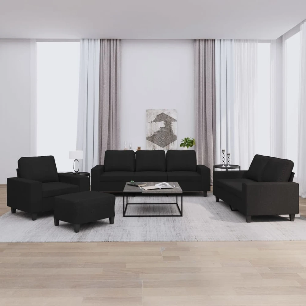 Sofa Sofos komplektas, 4 dalių, juodos spalvos, audinys