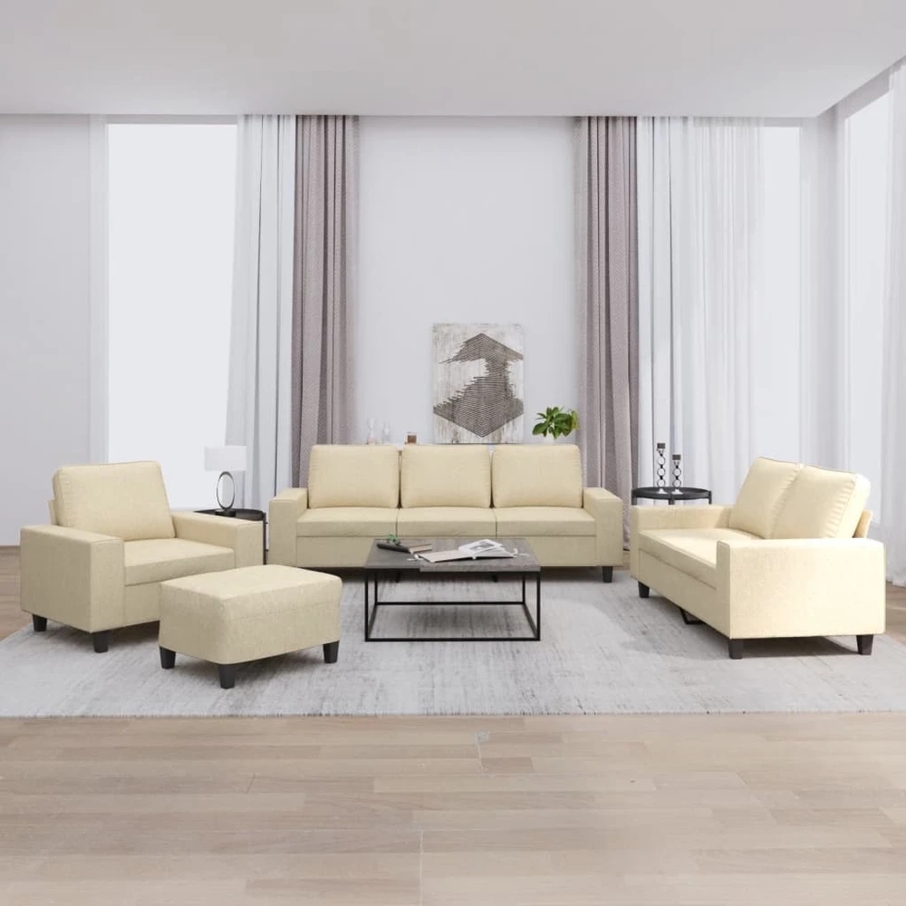 Sofa Sofos komplektas, 4 dalių, kreminės spalvos, audinys