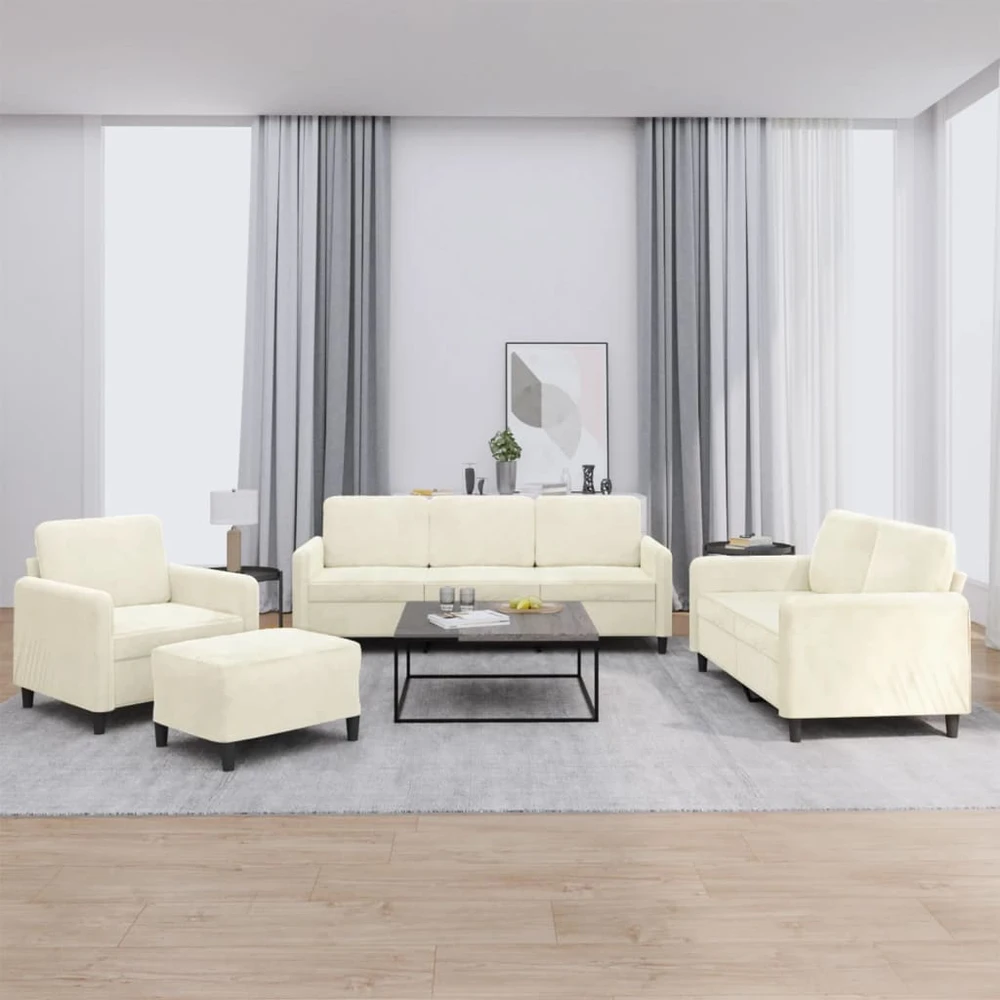 Sofa Sofos komplektas, 4 dalių, kreminės spalvos, aksomas