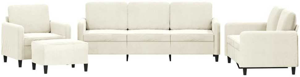 Sofa Sofos komplektas, 4 dalių, kreminės spalvos, aksomas