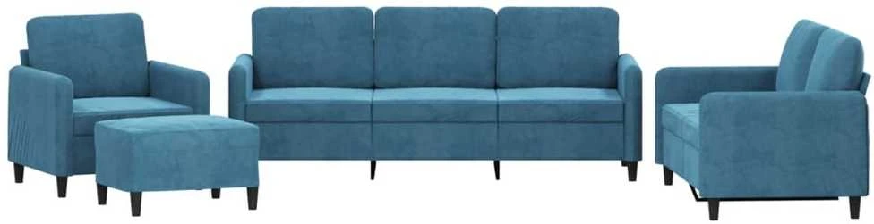 Sofa Sofos komplektas, 4 dalių, mėlynos spalvos, aksomas