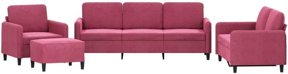 Sofa Sofos komplektas, 4 dalių, raudonojo vyno spalvos, aksomas
