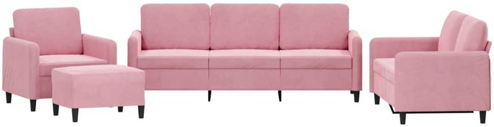 Sofa Sofos komplektas, 4 dalių, rožinės spalvos, aksomas