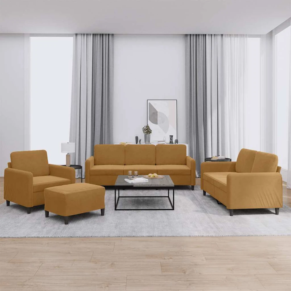 Sofa Sofos komplektas, 4 dalių, rudos spalvos, aksomas