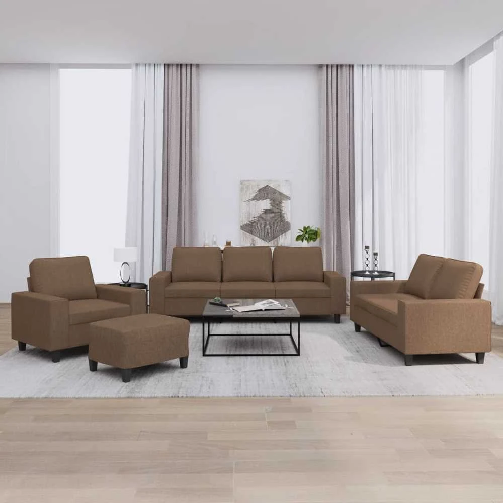 Sofa Sofos komplektas, 4 dalių, rudos spalvos, audinys