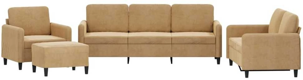 Sofa Sofos komplektas, 4 dalių, rudos spalvos, aksomas