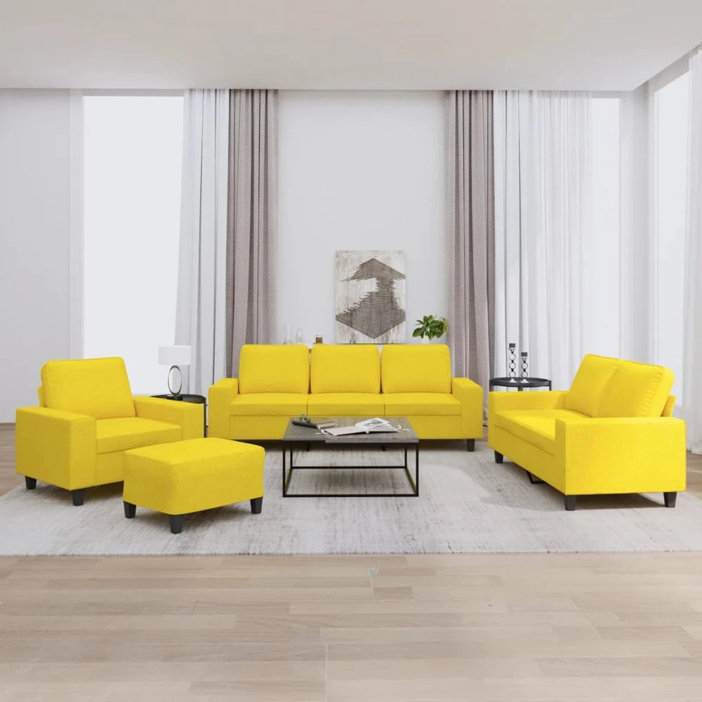 Sofa Sofos komplektas, 4 dalių, šviesiai geltonos spalvos, audinys