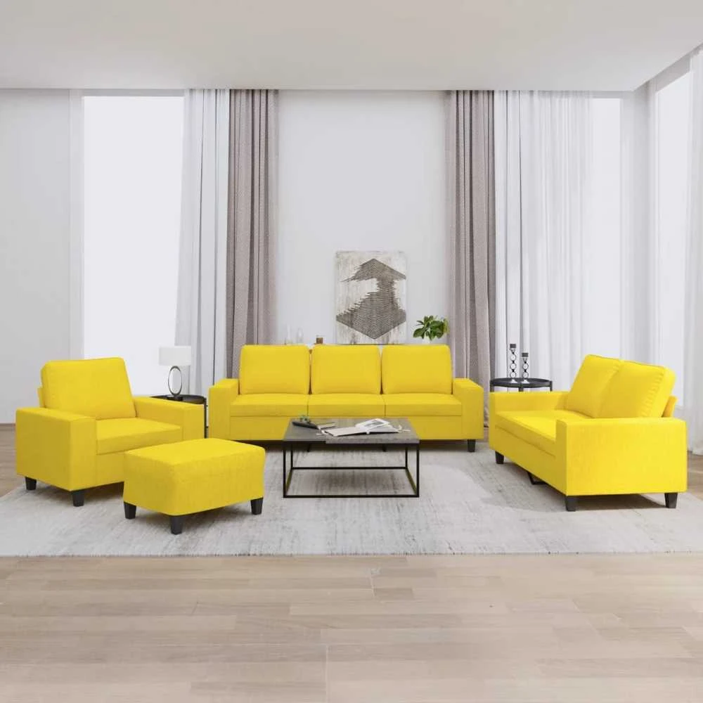 Sofa Sofos komplektas, 4 dalių, šviesiai geltonos spalvos, audinys