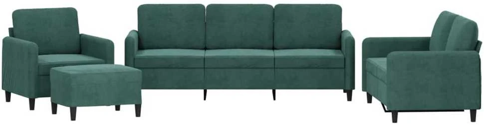 Sofa Sofos komplektas, 4 dalių, tamsiai žalios spalvos, aksomas