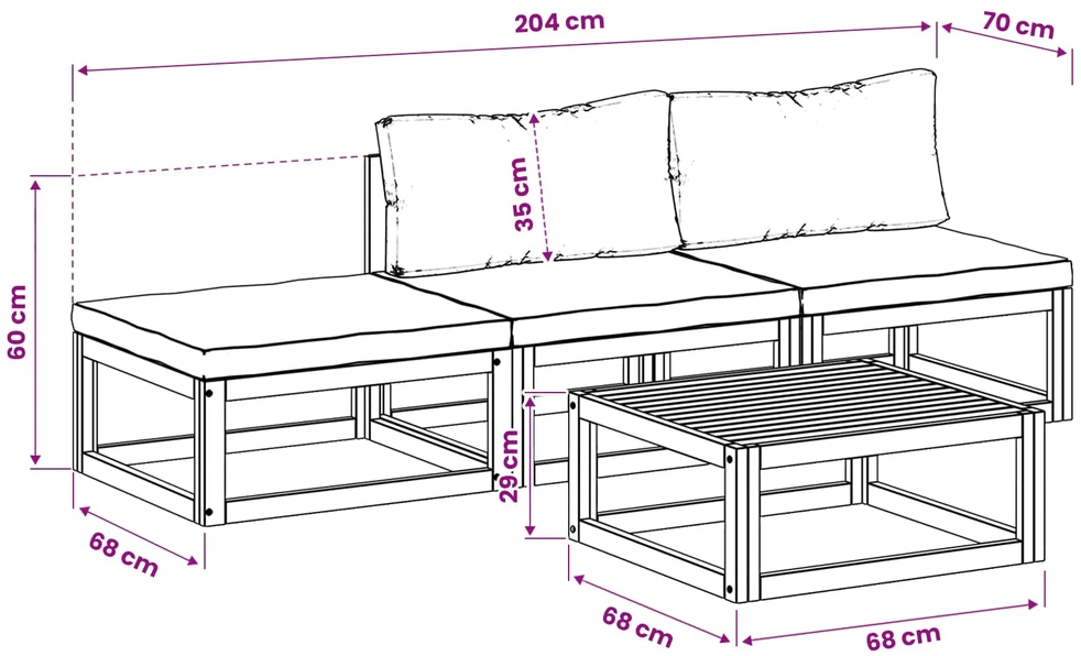 Sofos komplektas 4 vnt. Natūrali Kietos akacijos mediena