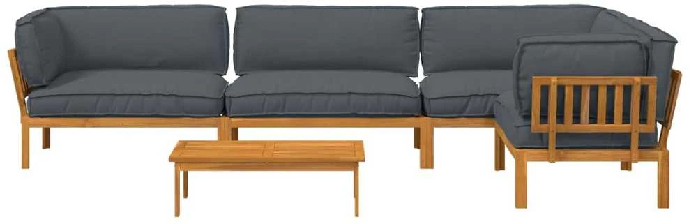 Sofa Sofos komplektas 5 vnt. Antracitas Kietos akacijos mediena