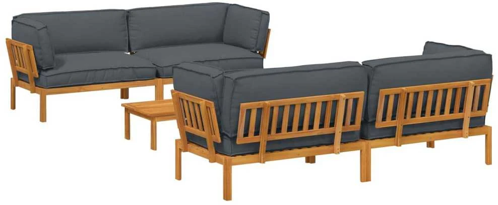 Sofa Sofos komplektas 5 vnt. Antracitas Kietos akacijos mediena