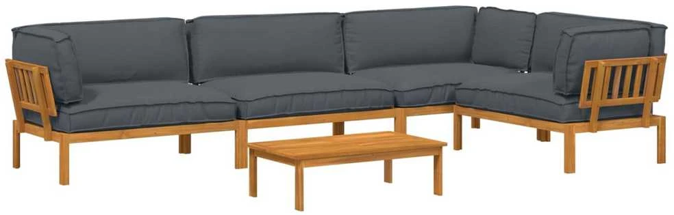 Sofa Sofos komplektas 5 vnt. Antracitas Kietos akacijos mediena