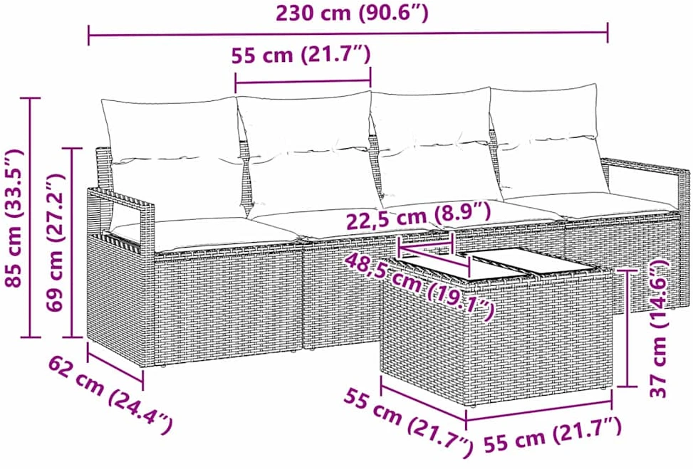 Sofos komplektas 5 vnt. 4-Vietų skaičius Bežinė ir kreminė