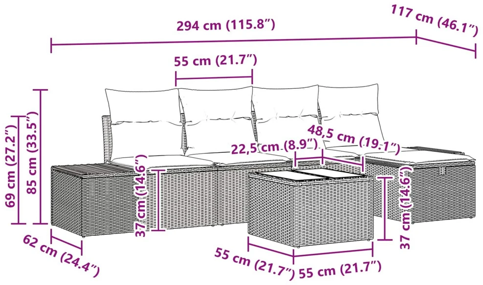 Sofos komplektas 5 vnt. poliratanas