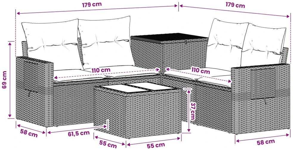 Sofos komplektas 6 vnt. Bežinė ir šviesiai pilka