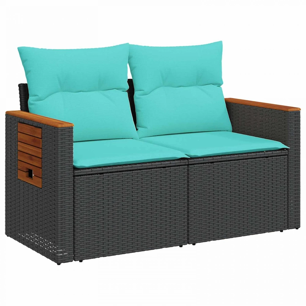 Sofos komplektas 6 vnt. Juoda ir mėlyna Poli ratanas ir plienas