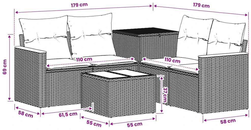 Sofos komplektas 6 vnt. Pilka ir tamsiai mėlyna