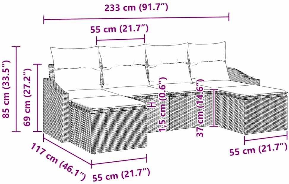 Sofos komplektas 6 vnt. Pilka poliratanas