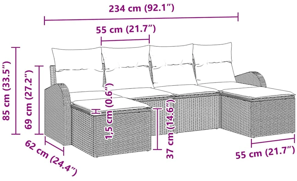 Sofos komplektas 6 vnt. Ruda ir balta poliratanas