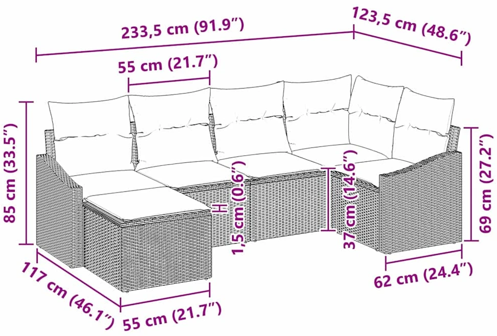 Sofos komplektas 6 vnt. Smėlio poliratanas
