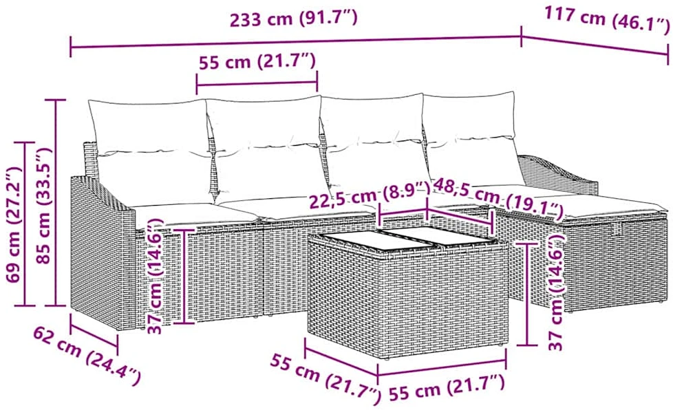 Sofos komplektas 6 vnt. Smėlio poliratanas