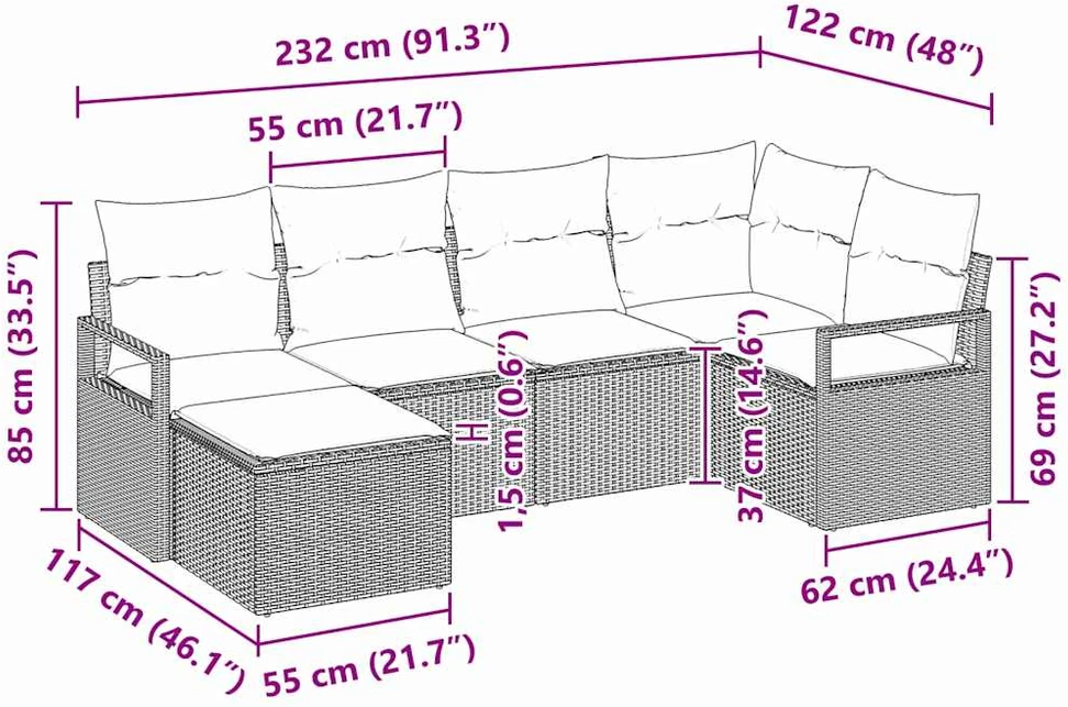 Sofos komplektas 6 vnt. Smėlio poliratanas