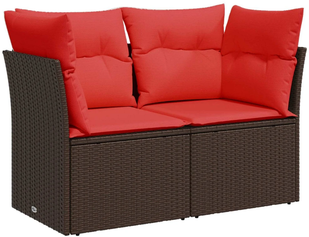 Lauko baldų komplektas Sofos komplektas 7 vnt. Ruda ir raudona Poli ratanas ir plienas
