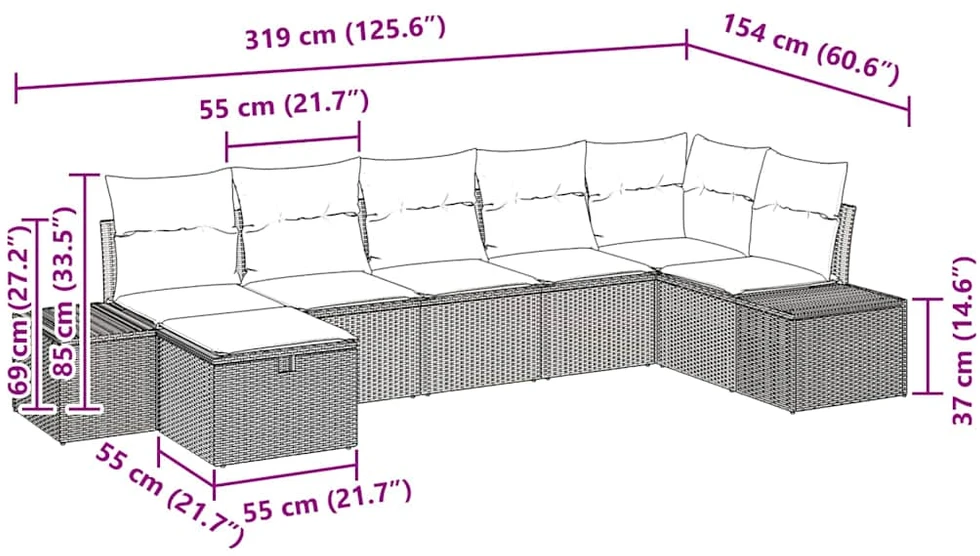 Sofos komplektas 7 vnt. poliratanas