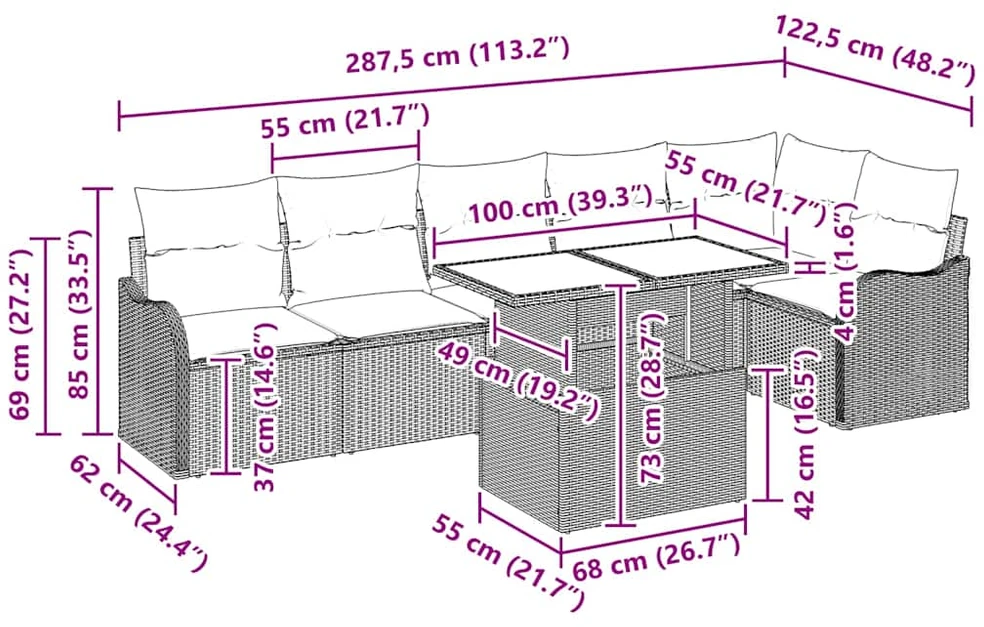 Sofos komplektas 7 vnt. Smėlio Poli ratanas