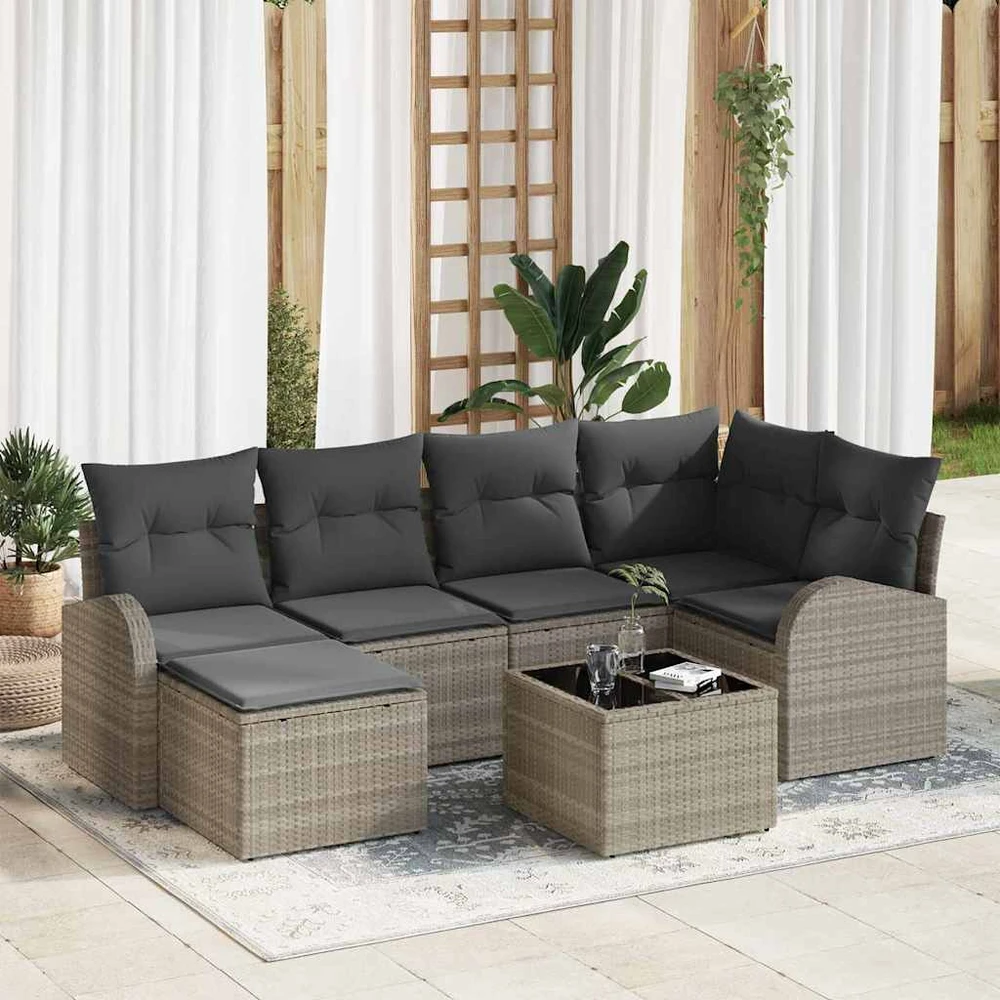 Sofos komplektas 7 vnt. Šviesiai pilka poliratanas