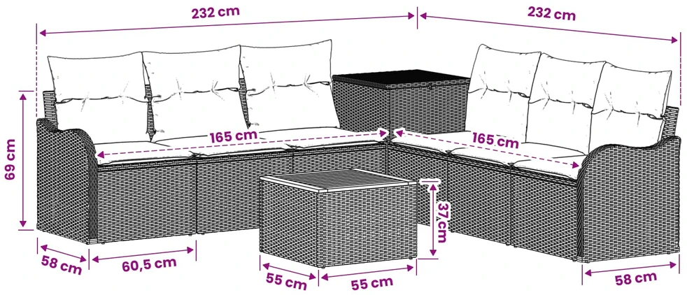 Sofos komplektas 8 vnt. Bežė ir kreminė balta