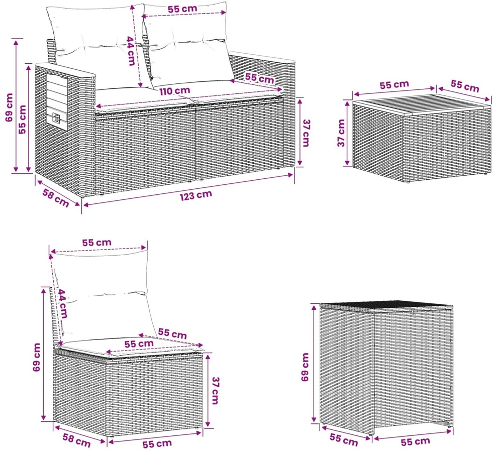 Sofos komplektas 8 vnt. Bežė ir kreminė balta