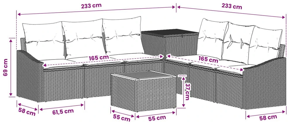 Sofos komplektas 8 vnt. Bežė ir kreminė balta