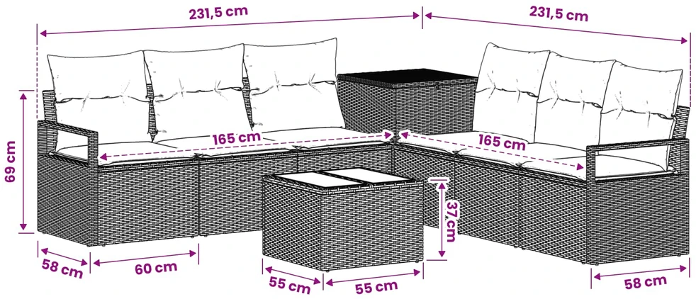 Sofos komplektas 8 vnt. Bežė ir kreminė balta