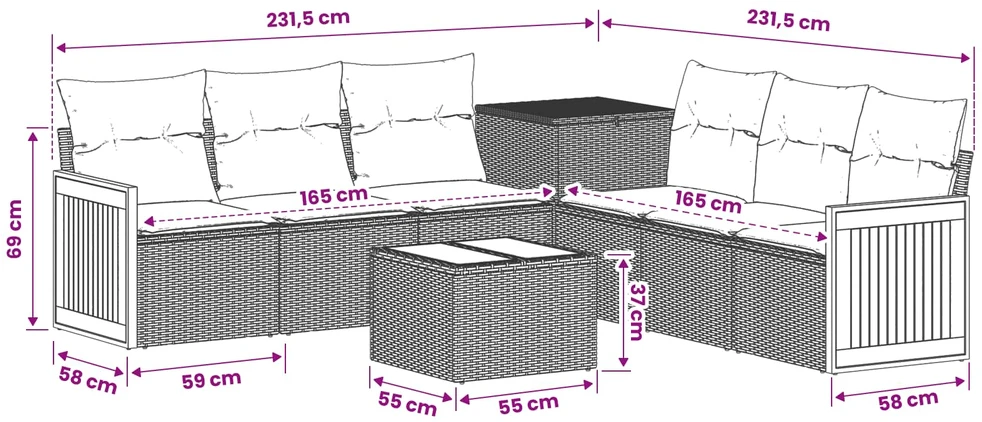 Sofos komplektas 8 vnt. Bežė ir kreminė balta