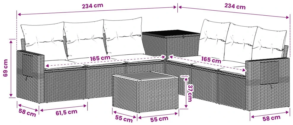 Sofos komplektas 8 vnt. Juoda ir kreminė balta