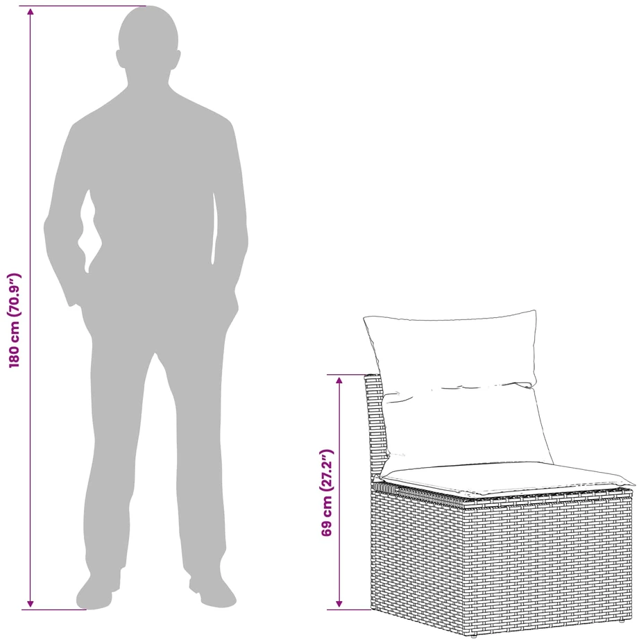 Sofos komplektas 8 vnt. Juoda Poli ratanas ir plienas