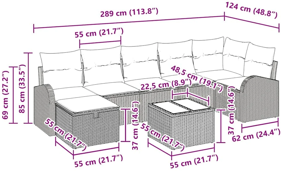 Sofos komplektas 8 vnt. Juoda poliratanas