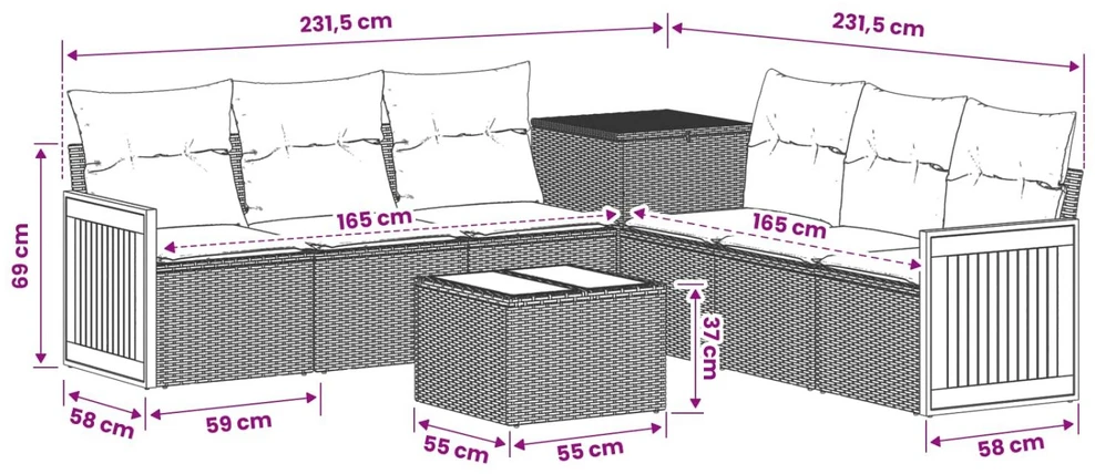 Sofos komplektas 8 vnt. Pilka ir tamsiai mėlyna