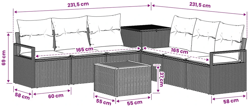 Sofos komplektas 8 vnt. Pilka ir tamsiai mėlyna