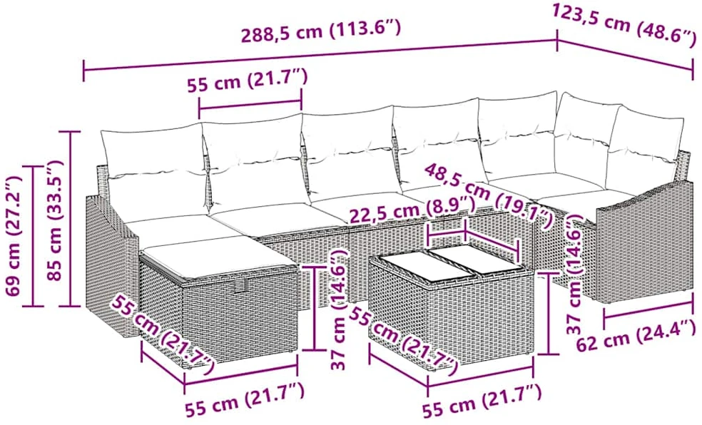 Sofos komplektas 8 vnt. poliratanas