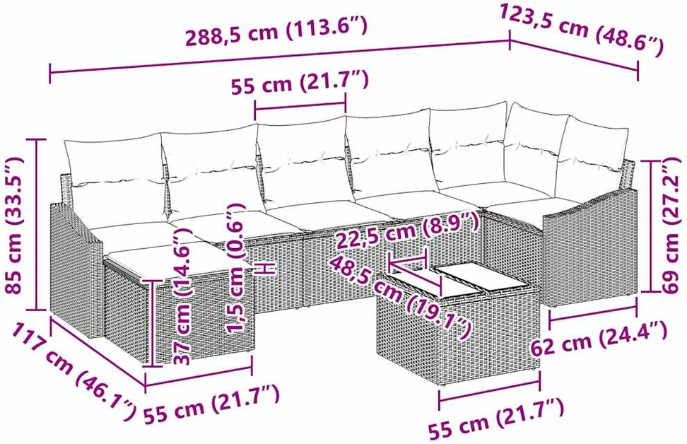 Sofos komplektas 8 vnt. Ruda poliratanas