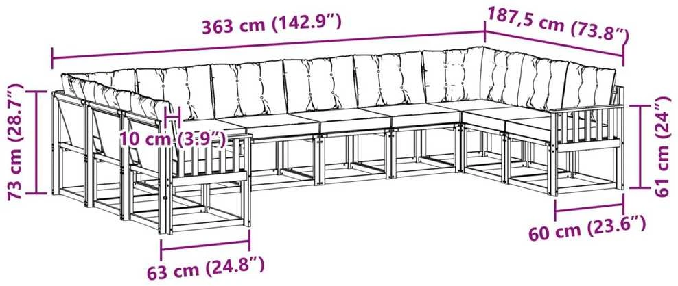 Lauko sofos komplektas 10 vnt. Natūrali ir juoda
