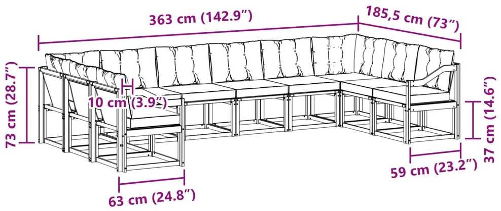 Lauko sofos komplektas 10 vnt. Natūrali ir juoda