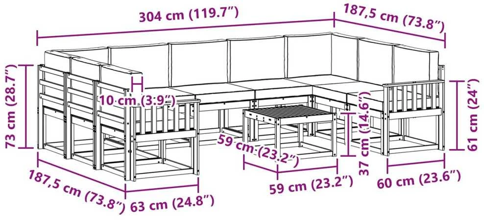 Lauko sofos komplektas 10 vnt. Natūralus ir grietinėlė