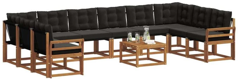 Lauko sofos komplektas 11 vnt. Natūrali ir juoda