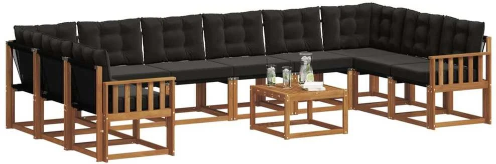 Lauko sofos komplektas 11 vnt. Natūrali ir juoda