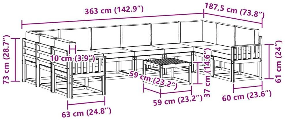 Lauko sofos komplektas 11 vnt. Natūralus ir grietinėlė